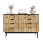 Buffet bahut noir naturel 120x395x80cm meuble de rangement moderne pour salon salle � manger ou entr�e ...