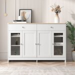 Buffet bahut - pdzzzd - armoire moderne - 4 portes - 3 tiroirs - verre blanc et bois