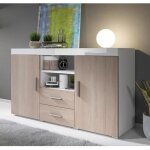Buffet bahut 2 portes 2 tiroirs 140 x 80 x 40 cm couleur blanc brillant et sonoma finition mate rangement ... Buffet bahut 2 portes 2 tiroirs 140 x 80 x 40 cm couleur blanc brillant et sonoma finition mate rangement ...