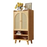 Buffet - bahut en rotin 60x40x121cm 2 portes rotin&2 compartiments ouvertsgrand rangement pour entr�e ...