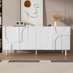 Buffet bahut salle � manger blanc 160x385x70cm ? design g�om�trique courbes irr�guli�res multiples compartimen ...