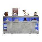 Buffet - bahut table dappoint 140x40x70cm - ciment gris laqu� et verre tremp� - 3 compartiments �clairage ...