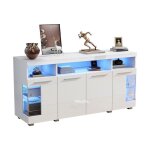 Buffet - bahut table dappoint blanc 140x40x70 cm buffet large laqu� brillant avec 3 compartiments en ...