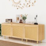 Buffet bahut vaisselier 3 portes en rotin meuble de rangement modulable buffet rustique bois naturel ...
