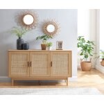 Buffet amana effet chne et cannage rotin 130cm - bois