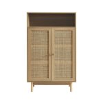 Buffet helena effet ch�ne et cannage rotin 2 portes 80 cm - bois