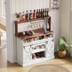 Buffet bar � caf� 120x40 cm avec prises 2ac + 2usb portes coulissantes rangement mdf blanc / naturel