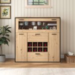 Buffet bar avec range - bouteilles s�paration en verre et led 16 couleurs meuble dentr�e bois naturel ...
