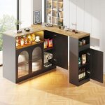 Buffet - bar rotatif 360� - �clairage led - noir mat - 2 portes en verre