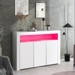 Buffet bas 130 x 35 x 95 cm 3 portes avec led pilotable (app + t�l�commande) panneau de particules 15 ...
