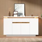 Buffet bas 140x40x80 cm avec �clairage led - commode 1 tiroir de rangement 4 portes et 2 �tag�res r�glables ...