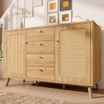 Buffet bas 140x40x86cm meuble de rangement salon commode bois avec 4 tiroirs 2 portes �tag�res r�glables ...