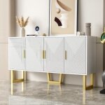 Buffet bas 150 cm blanc laqu� avec 4 portes textur�es et poign�es dor�es bahut moderne luxe avec �tag�res ...