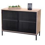 Buffet bas - marque - 2 portes grillages en mtal noir - coloris chne clair - dimensions 100x40xh75cm ...