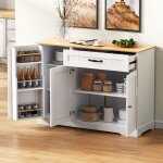 Buffet bas 3 portes 1 tiroir rangement modulable pour entr�e / salon / salle � manger mdf blanc et naturel ...