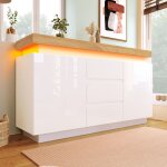 Buffet bas 81 x 140 x 39 cm avec led contr�le tactile et appli 2 portes 3 tiroirs panneau de particules ...
