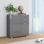 Buffet bas - aggloméré - gris brillant - 2 portes - 2 tiroirs - meuble de chambre Buffet bas - aggloméré - gris brillant - 2 portes - 2 tiroirs - meuble de chambre