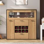 Buffet bas armoire � vin �l�gante avec led 2 portes et 2 tiroirs �tag�re en verre et porte - bouteilles ...