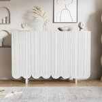 Buffet bas blanc 120 cm avec 4 portes sculpt�es motif goutte et �tag�res int�rieures bahut moderne avec ...