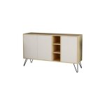 Bobochic buffet yorga chne / blanc marron pieds mtal pingle 3 niches de rangement porte chne blanc ...