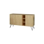 Buffet bas bobochic yorga - chne massif - 2 portes - pieds mtal pingle - 3 niches de rangement