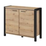 Buffet petit mod�le 110cm collection tivora avec 2 portes coloris ch�ne et noir.