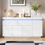 Buffet bas brillant 140x35x72cm meuble de rangement moderne avec lumi�re led 2 tiroirs 4 portes pour ...