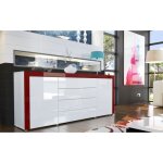 Buffet bas contemporain laqu blanc / bordeaux - meuble de sjour - 2 portes - 4 tiroirs