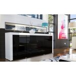 Buffet bas contemporain - laqué blanc / noir - 2 portes - 4 tiroirs - push to open Buffet bas contemporain - laqué blanc / noir - 2 portes - 4 tiroirs - push to open