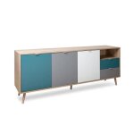 Buffet bas - dcor chne sonoma et blanc - style scandinave - 3 portes - cuba - l 180 cm
