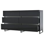 Buffet bas design 6 tiroirs brillants et pieds m�talliques meuble en panneau de particules - noir et ...