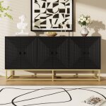 Buffet bas - dreammespace - 3 portes - noir mat - pieds dor�s - 160x38x75. 5cm