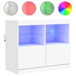 Buffet bas avec clairage led - blanc - 81x37x67 cm - 2 portes - meuble de salon