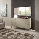 Buffet bas - girona - 3 portes - inserts effet teck - corps gris tourterelle Buffet bas - girona - 3 portes - inserts effet teck - corps gris tourterelle