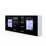 Buffet bas - grömitz v2 - blanc mat / noir laqué - 2 portes vitrées - 4 tiroirs Buffet bas - grömitz v2 - blanc mat / noir laqué - 2 portes vitrées - 4 tiroirs