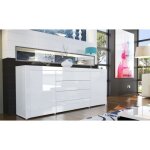Buffet bas - laqu blanc - contemporain - 2 portes - 4 tiroirs - push to open