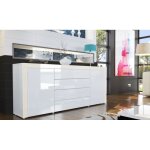 Buffet bas - laqu - blanc / blanc / crme - contemporain - 2 portes - 4 tiroirs