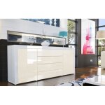 Buffet bas laqu blanc / crme - contemporain - 2 portes - 4 tiroirs - 72x167x35 cm
