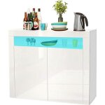 Buffet bas led contemporain blanc laqué brillant - l 108 cm Buffet bas led contemporain blanc laqué brillant - l 108 cm