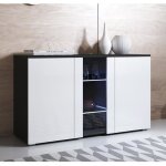 Buffet bahut 3 portes 2 �tag�res vitrine led 120 x 72 x 40 cm couleur noir et blanc finition brillante ...
