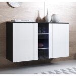 Buffet bahut 3 portes 2 tagres vitrine led 120 x 70 x 40 cm couleur noir et blanc finition brillante ...