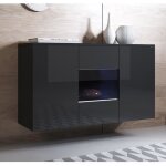 Buffet bahut 3 portes 2 tagres vitrine led 120 x 70 x 40 cm couleur noir finition brillante rangement ...