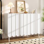 Buffet bas maisentiel blanc minimaliste 120x35x80 cm avec portes ondul�es sans poign�e et pieds r�glables ...