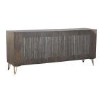 Buffet bas - mtal - marron fonc - 4 portes - bois de manguier - design contemporain