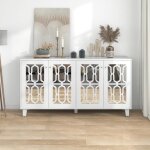Buffet bas miroir blanc avec poignes en cristal - 4 portes et tagre rglable pour salon salle  manger ...