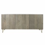 Buffet bas - moderne - bois de manguier - métal - 3 portes - naturel et doré Buffet bas - moderne - bois de manguier - métal - 3 portes - naturel et doré