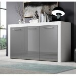 Buffet bahut 3 portes 144 x 80 x 42 cm couleur blanc et gris finition brillante rangement nelia Buffet bahut 3 portes 144 x 80 x 42 cm couleur blanc et gris finition brillante rangement nelia