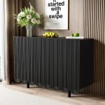 Buffet bas noir 120 cm avec 4 portes sculpt�es motif goutte et �tag�res int�rieures bahut moderne avec ...