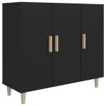 Buffet bas - marque - noir - 90x34x80 cm - 3 portes - bois dingnierie