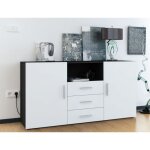 Buffet bas - [marque] - noir et blanc mat - 2 portes - 3 tiroirs - contemporain - design